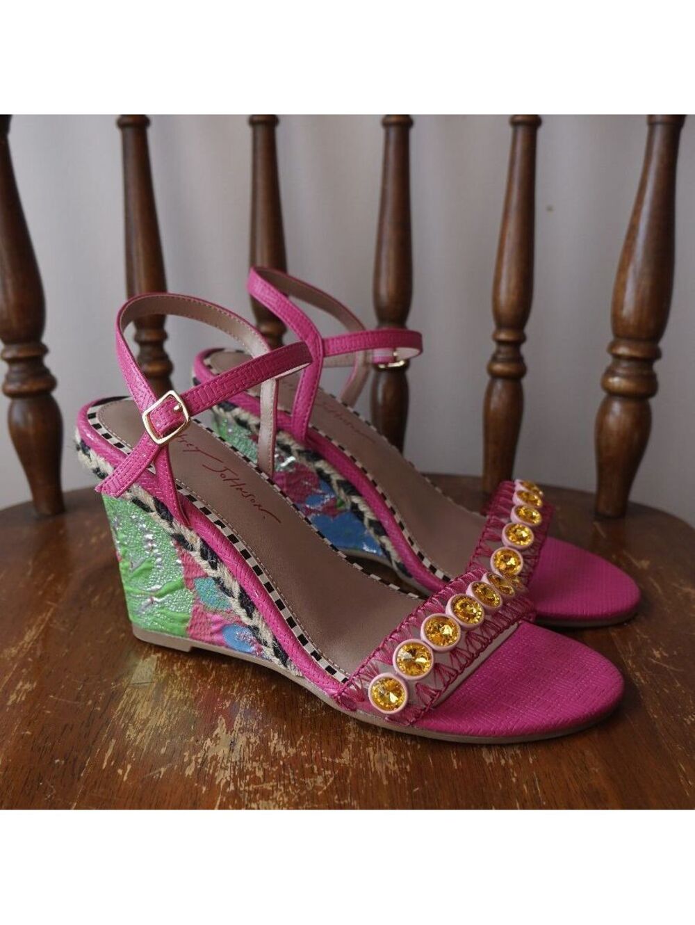 Betsey Johnson Pink Embellished Wedge Sandals Size 9M